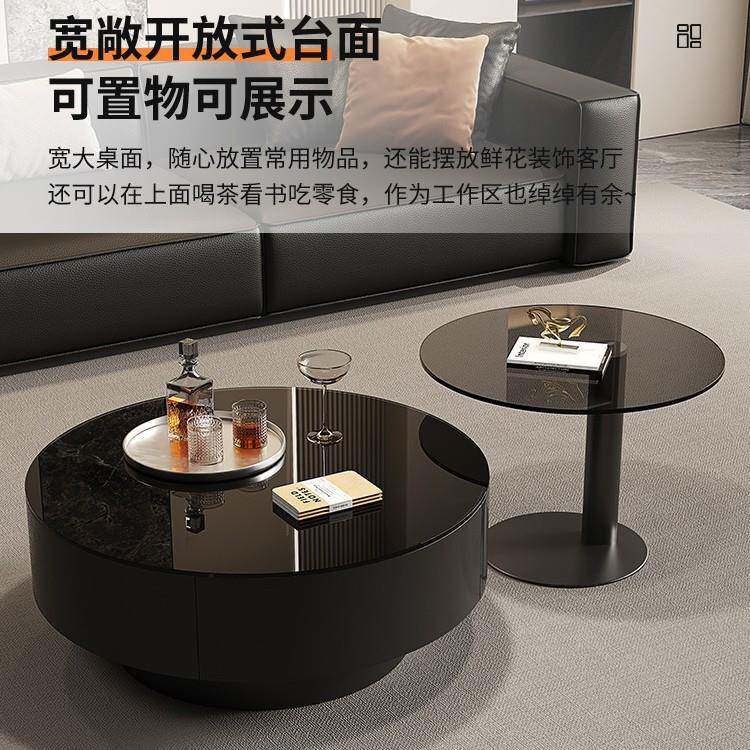 意式轻客奢风实木极茶几厅家用小玻户型简约储物璃大小圆90635茶