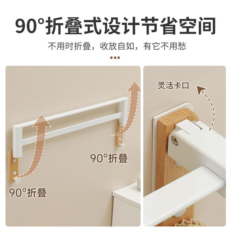 轻实木原木风UNV浴奢室毛油巾架卫生间双杠置物架原木奶毛巾挂钩