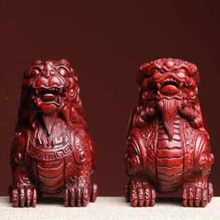 小紫檀公母貔貅手把摆叶件木雕汽车控家居装件饰品艺铭仙苑中玩物