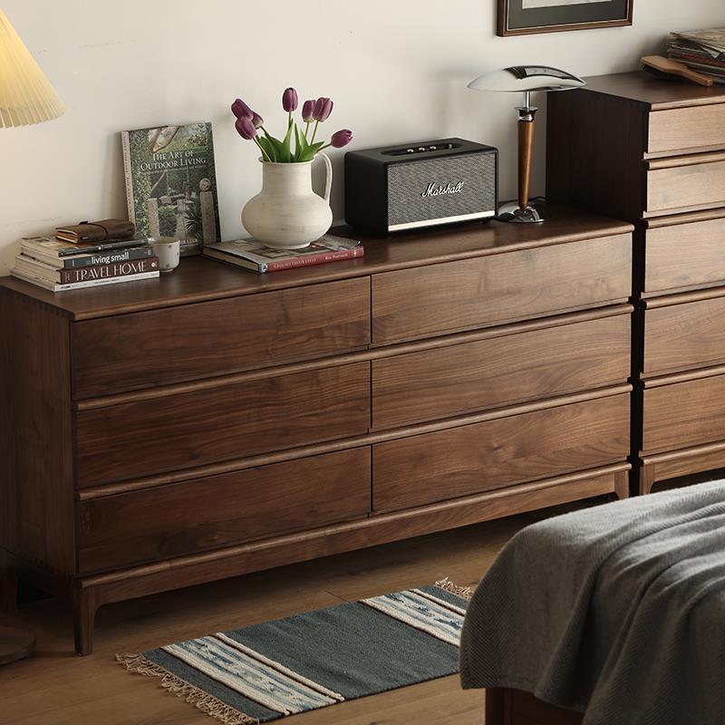 J实木六0斗柜黑胡木卧室客厅桃靠墙收纳抽屉储物物柜床YCW尾置柜