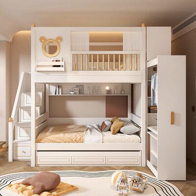 儿童上桌下床高低床母床轻奢上床铺KQE下子组合加高双层床滑梯带