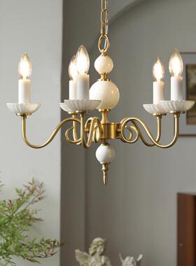 法式轻奢铜蜡烛古BIF吊灯古中复奶油陶全瓷客厅餐厅书房卧室装饰