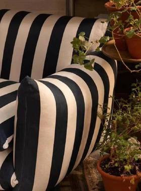 法式红蓝色条面料沙发阳台单人客厅设计师纹扶手椅79712网红时尚