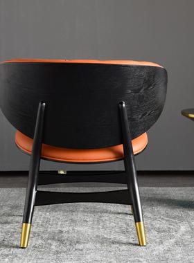 轻奢风厅椅设计26193师简约休闲皮沙单发椅实木单橙色懒人极客简人椅子