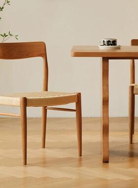 非晚椅13762古实木餐椅小户型家用中复古椅桃木具靠背樱家藤编71