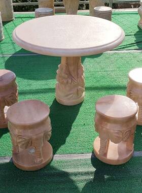 家用石雕霞红石桌别凳墅庭院方桌花56622岗桌岩花架桌户外茶台石