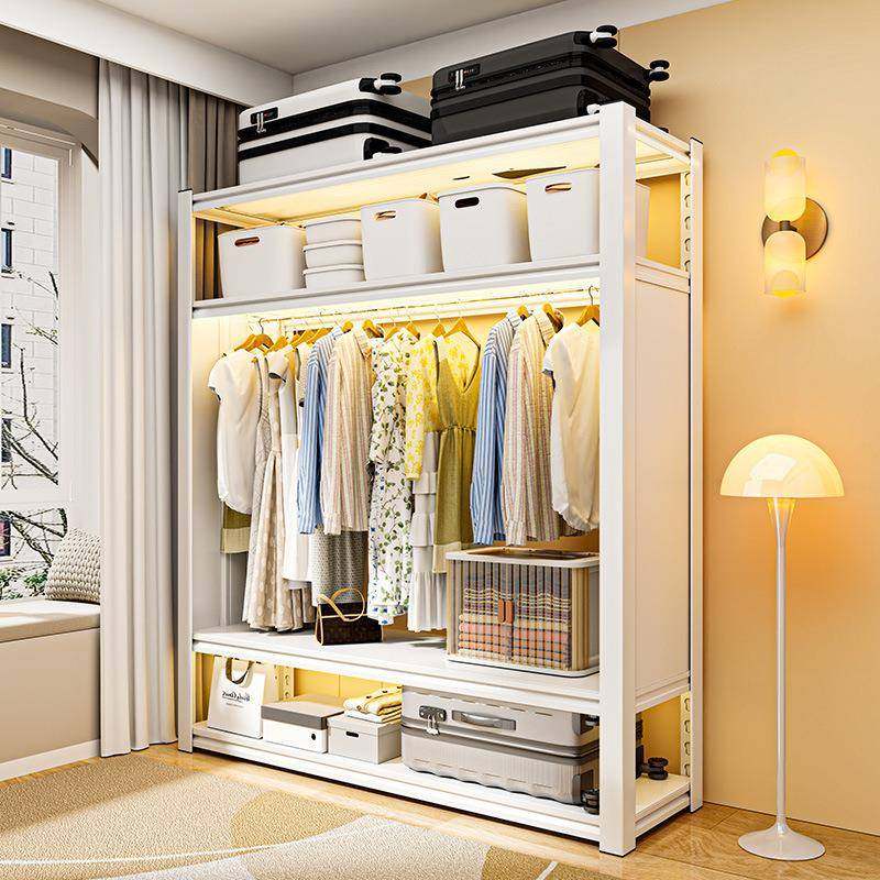 简易衣开放式租房卧室家用出组装53179挂金属置物柜架角钢衣架铁