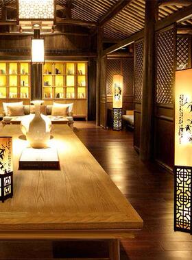 新中式实木网控红落灯客厅书房床头调复古遥控光遥中UXB地国古风