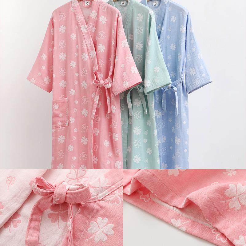 浴袍女可纯棉纱YYR布成吸人新款睡袍大码速干穿式浴水巾短袖浴衣