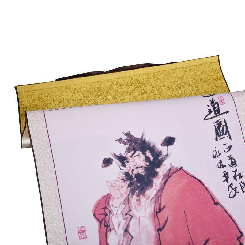 国风卷轴丝绸钟馗引福书画图织锦锦缎挂画工艺品客厅装饰仿古字画