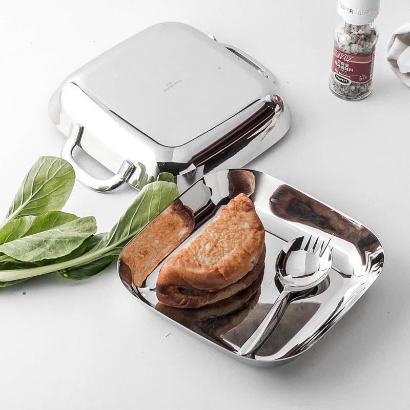 轻奢304锈316不钢PDF盘子菜盘精致双耳方盘童吃饭儿专用碟子