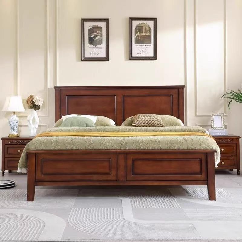 美乡村实木床卧室小户型带WQR复古胡桃色储物高箱床储物抽屉式婚