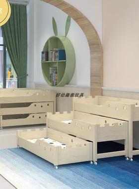 幼儿实木午睡儿童单人床四推拉床园卡人通汽车床tj#%sdhf白色欧床