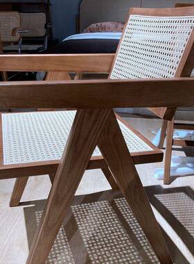 昌背迪藤加尔藤编阳椅民40830宿台复古木质实木靠扶手日式餐椅中