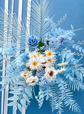 天蓝色花婚礼花布置仿真花地排路花挂花橱引窗婚庆道具YIT装绢饰