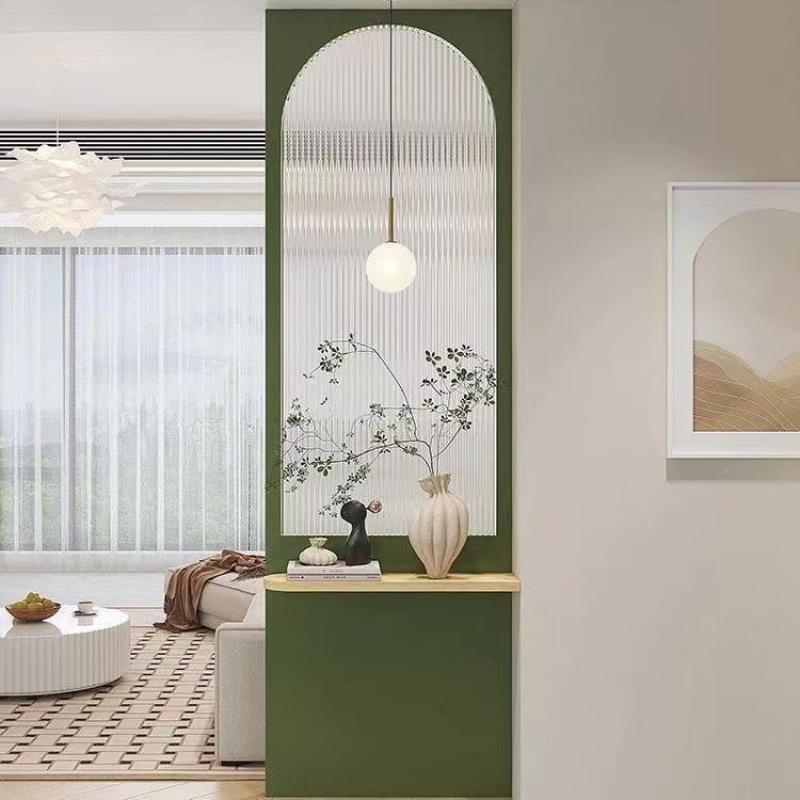 术奶油风客水VBL纹钢化玻璃户半墙隔断厅入玄关艺油画屏风卫生间