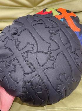 美式风个性字绣花十圆形皮抱枕家012323居客枕厅沙软装发靠腰垫车