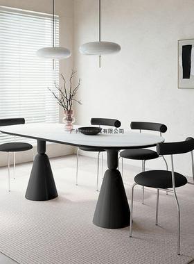 轻现简约法式奶代油餐餐桌椅岩49655板组合小户型家用椭奢桌圆形