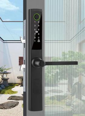 壹移鹿11331有断桥铝指纹锁防水窄边你塑钢铝金阳台院子玻合璃推