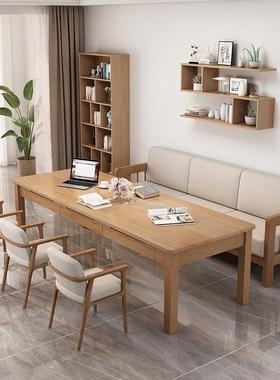 实木大板书桌带抽29190屉多功写能学习桌客厅休沙发闲字桌家用办