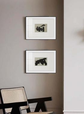 现代厅饰简约客沙发景装画黑白抽象挂画27380水墨艺术卡纸玄关背