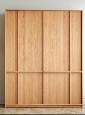 代橡木全实木推拉30601门衣柜约移门衣柜挂衣简柜小户型现家用卧