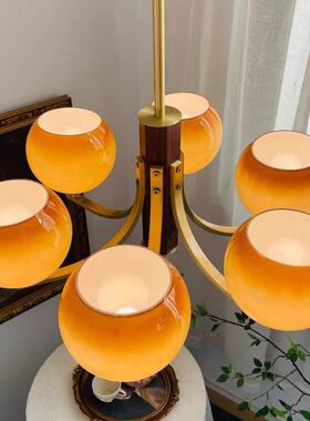 法式复古客木厅吊色灯全铜胡桃焦54308糖中古设计师室艺术餐厅卧灯具