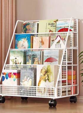 移书架落地带轮动桌置约物架宝宝ODJ儿童书阅柜家用简读架绘本收
