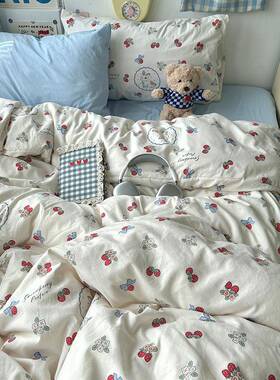 A类床婴级四件套被套罩床单学生母宿舍纯色水73127洗棉上用被品三件套a