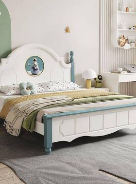 实木童床男孩女孩双人床儿现简51670约美式学代生经济型主卧公主