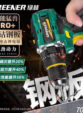 绿林钢炮电钢钻无电刷冲击手电大钻打墙家用小型锂动工UKY具小炮P