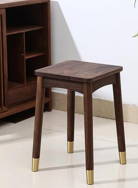 厂高家叠黑胡桃实木凳子家用可放餐桌圆凳客厅餐75959铜脚凳子小