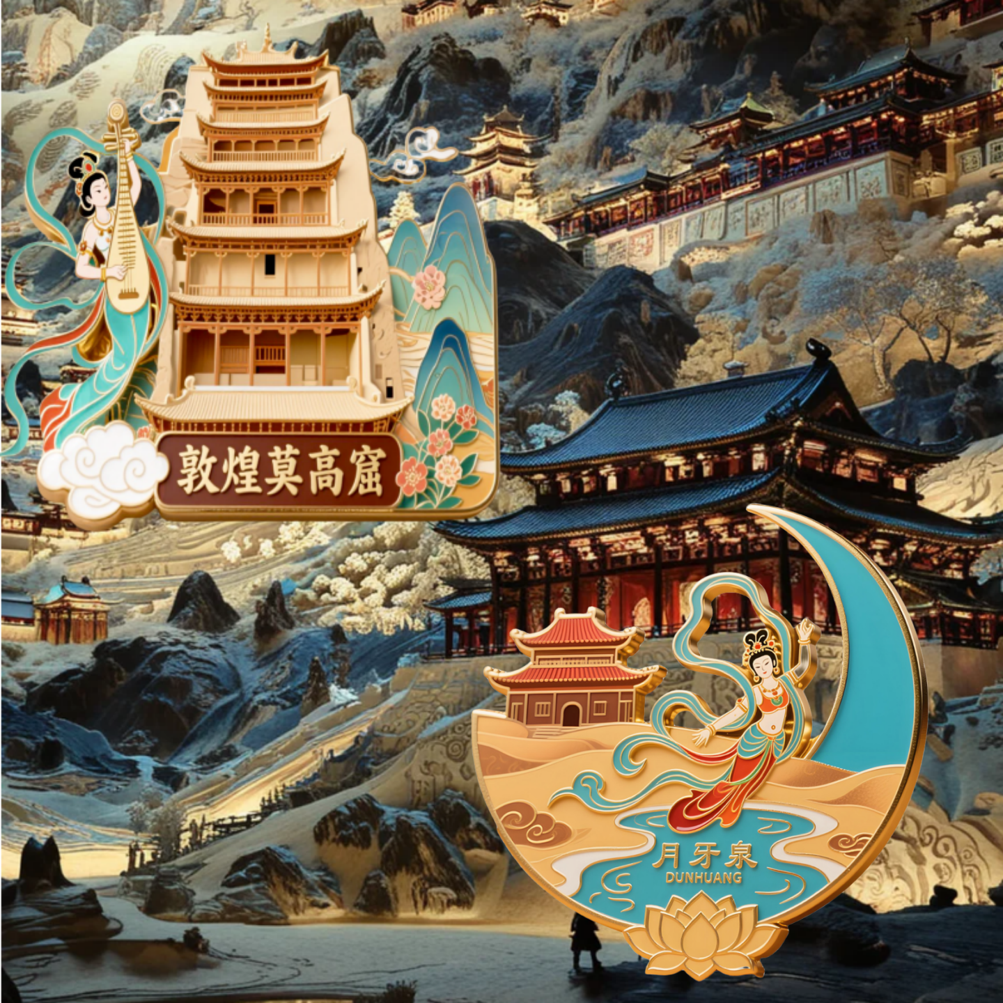 敦煌飞天壁画月牙泉冰箱贴