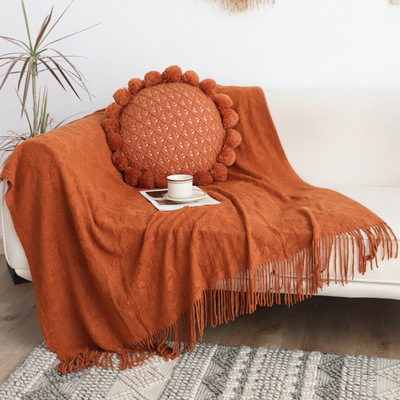 轻奢圆形锁扣床位毯搭配毯样板间民宿装饰毯子床尾巾新款柔软材质