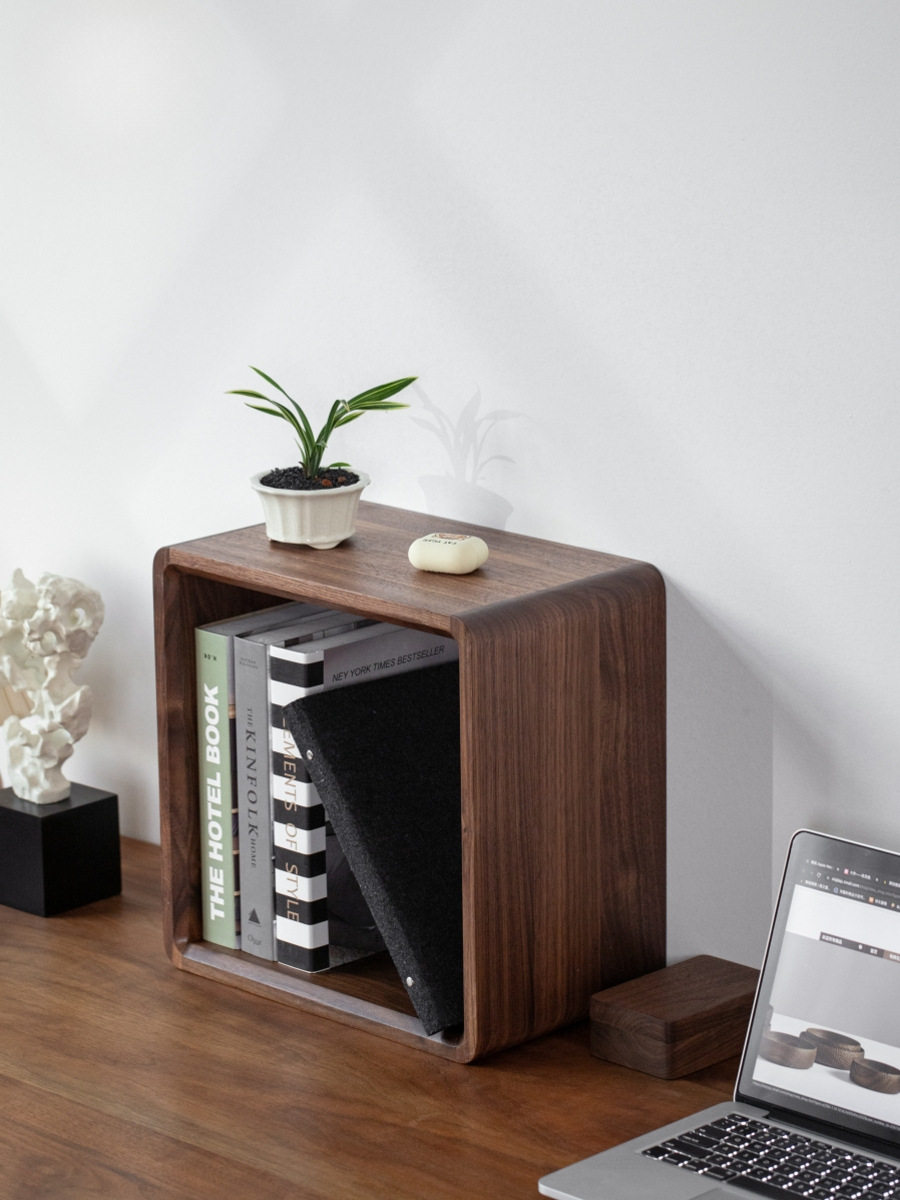 黑胡桃实木桌面书架置物架格子架 木质办公桌上收纳架自由组合柜