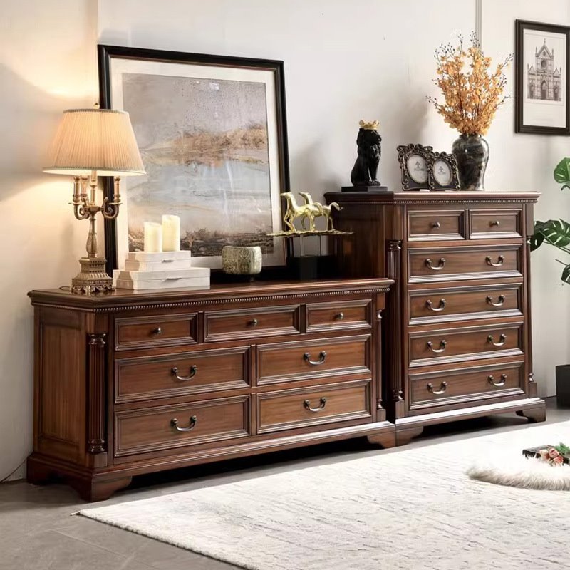 美式实木九斗柜简约家用客厅玄关储物柜子欧式复古收纳装饰餐边柜