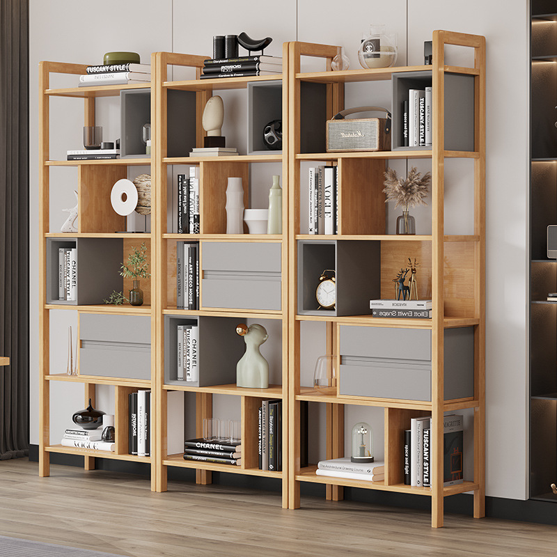 北欧风书架实木靠墙架子客厅书房创意落地书柜现代简约置物架