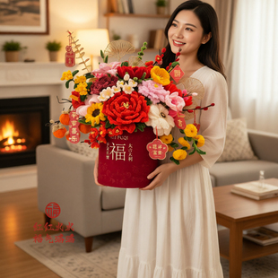 春节扭扭棒花束花桶手工diy材料包抱抱桶成品送朋友新年福桶礼物