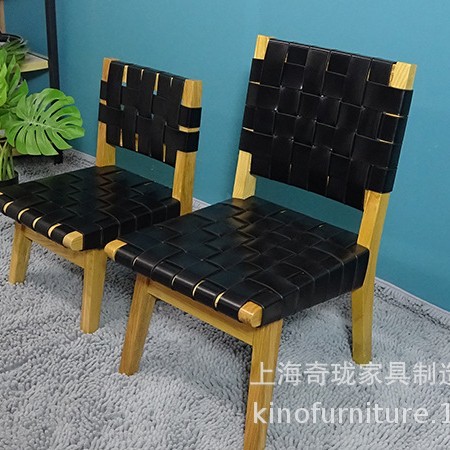 外贸实木绳编皮革马鞍椅定制