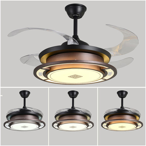 新中式创意餐厅风扇灯卧室带吊扇的吊灯中国风LED隐形吊扇灯饰