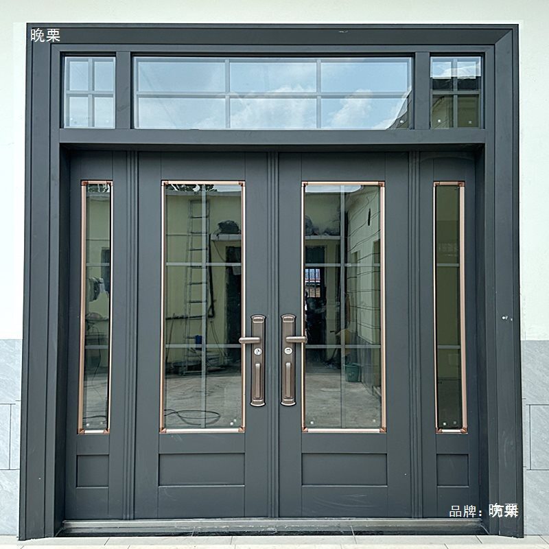 别墅自建钢化玻璃双开入户门
