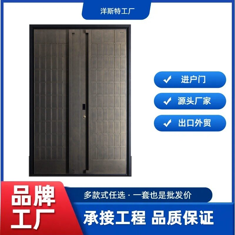 铸铝现代别墅入户双开子母门