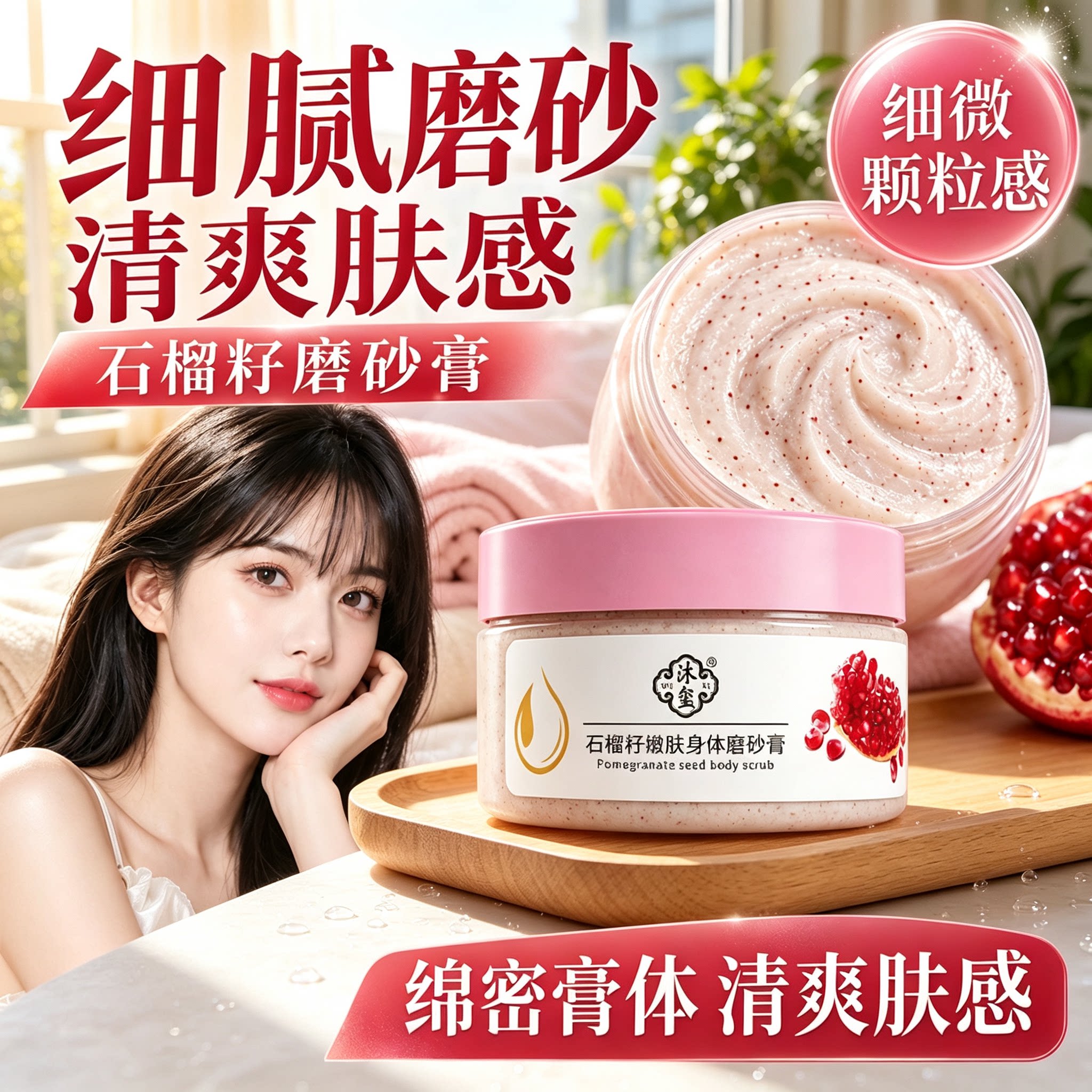 石榴籽身体磨砂膏嫩白全身黄皮肤细腻磨砂清爽肌肤保湿滋润去角质