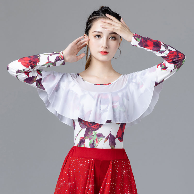 日本品质拉丁舞上衣练功跳广场蹈服装女新款2022年秋冬摩登国标华