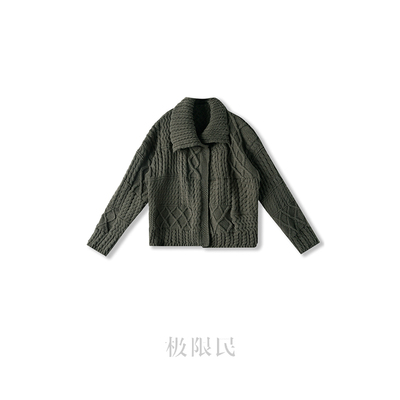 法式麻花翻领慵懒温柔毛衫