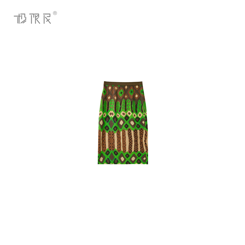 欧若风小众复古撞色包臀半身裙