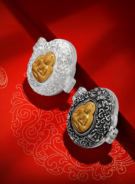 S990纯银臧式释迦牟尼佛做旧嘎乌盒民族风饰品释迦牟尼佛像小吊坠