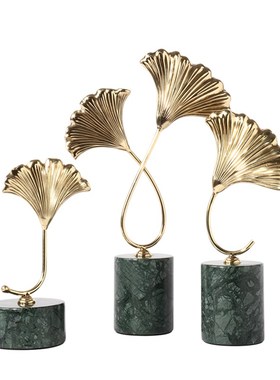 新中式轻奢铜银杏叶摆件售楼处样板房客厅酒柜书柜玄关柜软装饰品