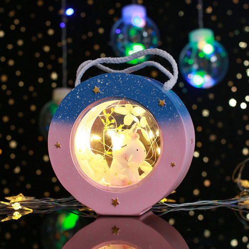 极速ins少女心卡通独角兽双面玻璃星星灯手提小夜灯毕业学生创意