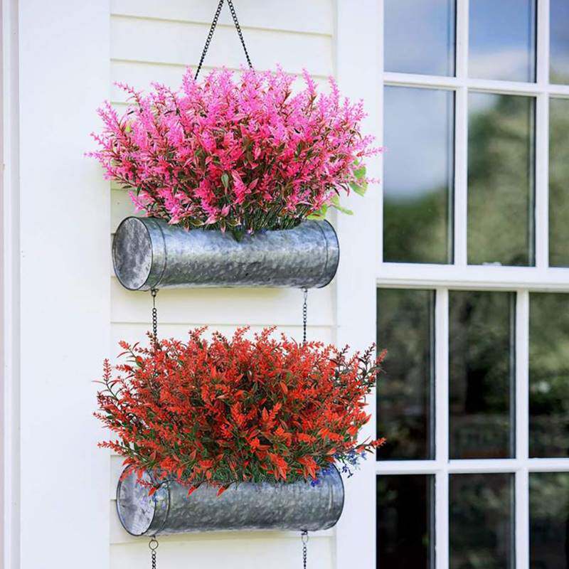 8 Bundles Artificial Flowers Plastic Lavender Plant Leaves